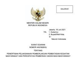 Mendagri Terbitkan Surat Edaran Percepatan PPKM