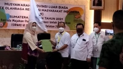 Hj Samantha Tivani terpilih aklamasi dalam Musyawarah Provinsi Luar Biasa (Musprovlub) Kormi Sumsel 2021 di Hotel Swarna Dwipa Palembang, Kamis (23/9/2021) siang.