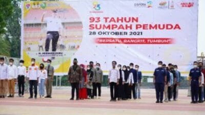 inspektur upcara (Irup) Peringatan Hari Sumpah Pemuda ke 93 di Kawasan Jakabaring Sport City (JSC) Palembang, Kamis (28/10/21).