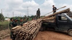 Bawah Terik Matahari, Satgas TMMD ke129 dan Warga Angkut Ribuan Gelam untuk Jalan 750 Meter
