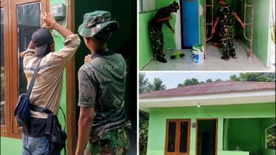 TMMD Ke- 129 Kodim 0418/ Palembang : Cat Hijau Mengubah Wajah Rumah Ibu Sriyanti, Listrik Kini Tersambung