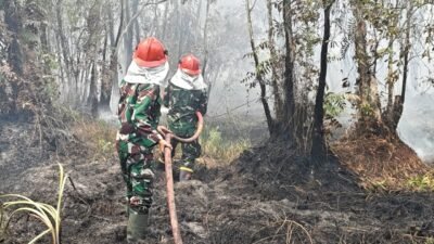 Babinsa dan Damkar Bergerak Cepat Padamkan Kebakaran 2 Hektare Lahan di Pulokerto
