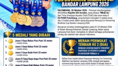Kaysha Siti Azzalea Sabet 3 Emas 2 Perak Perak Kejuaraan Renang Fun Swimming Walikota Cup Bandar Lampung Oktober 2026